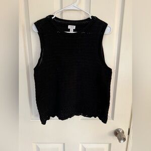 J. Crew Black Crochet Knit Top With Scalloped Hem 100% Cotton